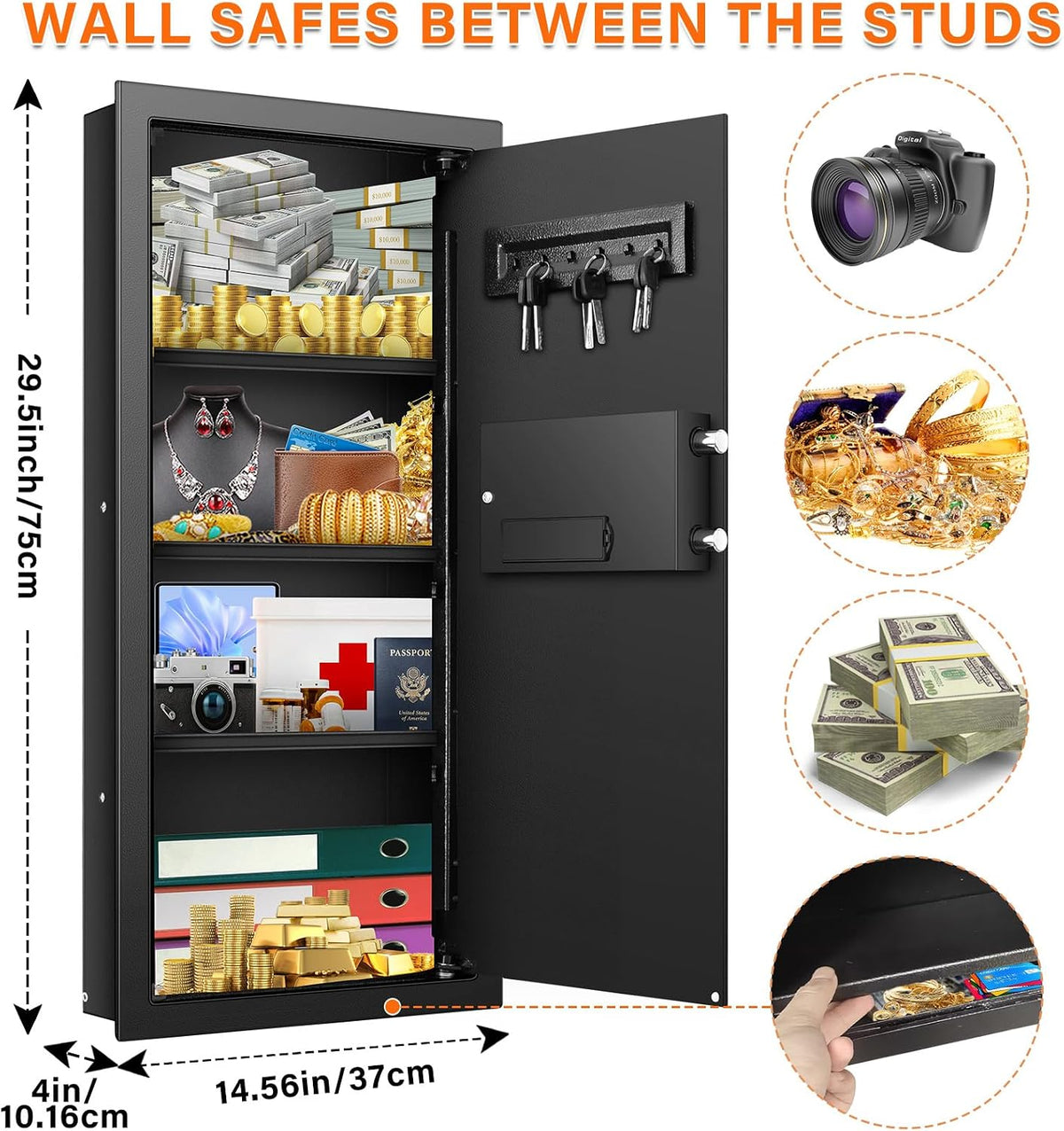 29.53‑Inch Tall Fireproof In‑Wall Safe with Combination Lock