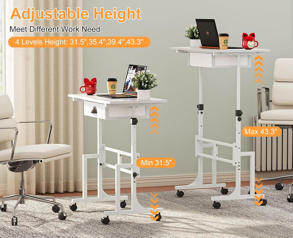 Rolling Sit‑to‑Stand Desk with Drawer