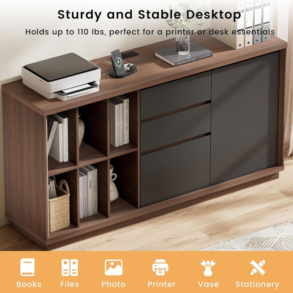60‑Inch File Cabinet with Drawers, Door & Charging Station