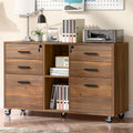Brown Mobile Lateral File Cabinet with 6 Lockable Drawers