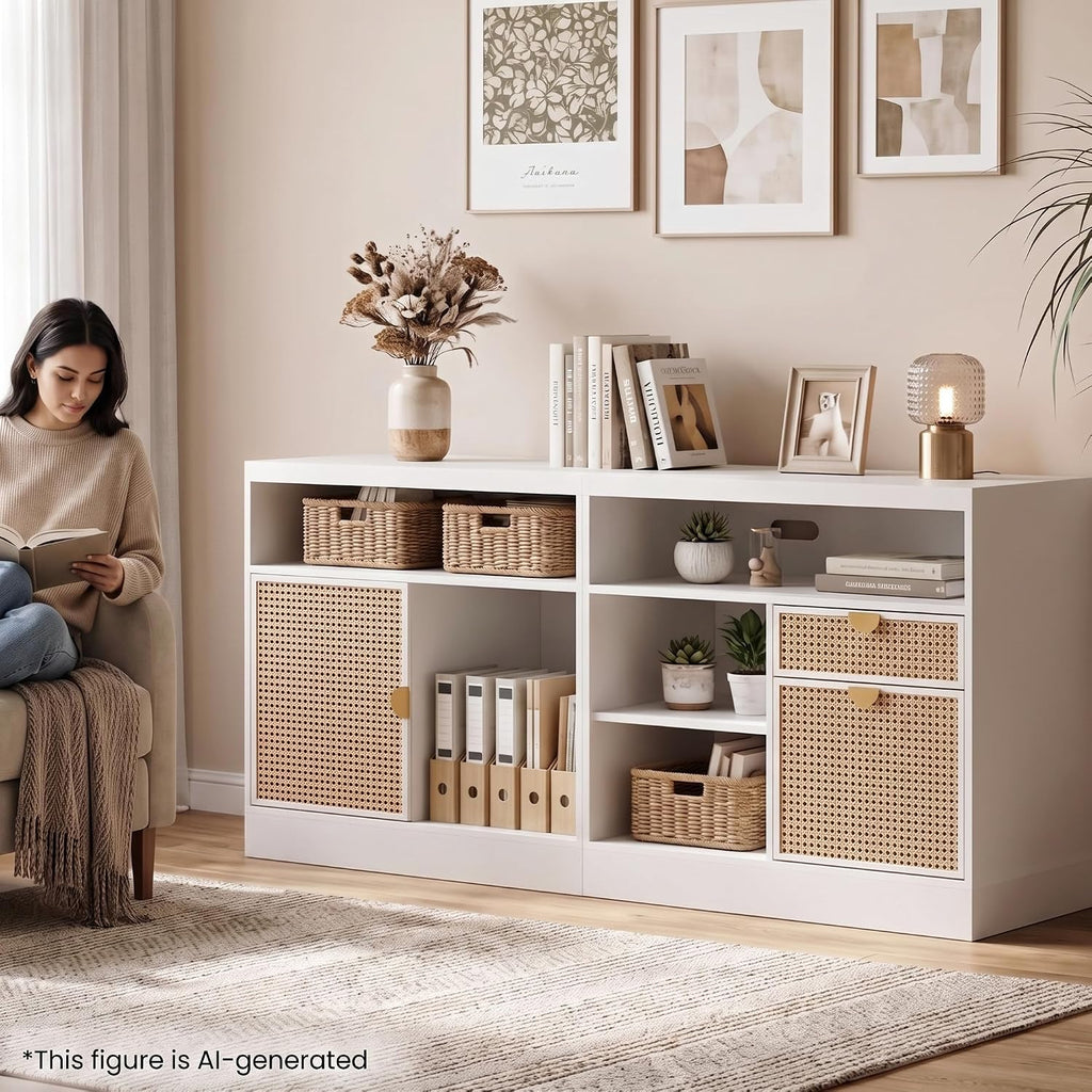 63‑Inch Credenza File Cabinet with Drawers, Lock & Outlet
