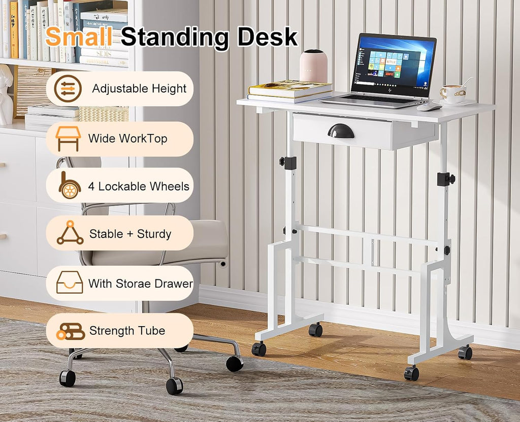 Rolling Sit‑to‑Stand Desk with Drawer