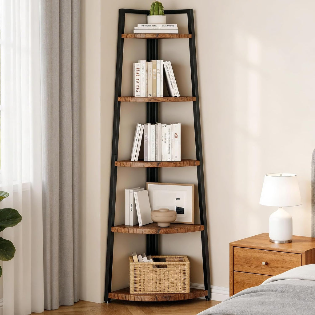 Brown Tall Ladder‑Style Solid Wood Corner Bookcase