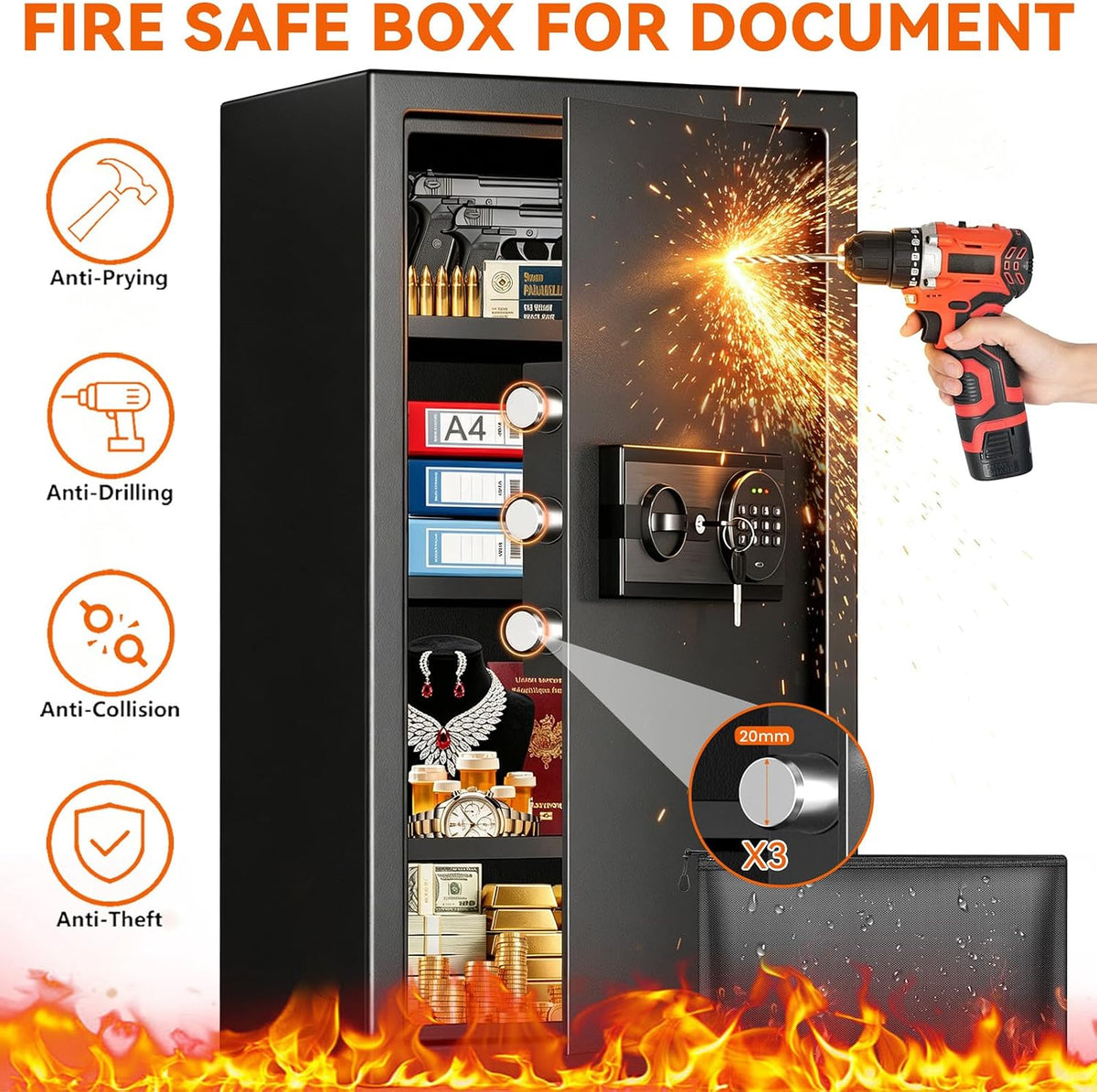 6.1 Cu.Ft Large Fireproof‑Waterproof Home Safe with Keypad