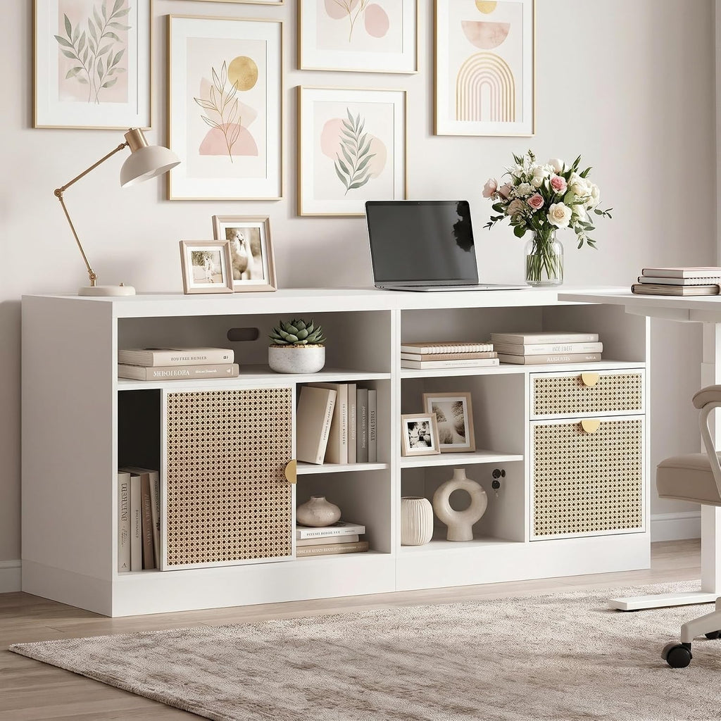 63‑Inch Credenza File Cabinet with Drawers, Lock & Outlet