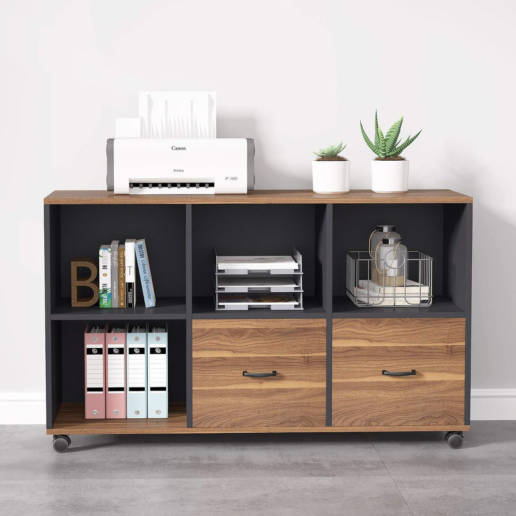 43‑Inch Walnut Mobile File Cabinet with Drawers & Shelves
