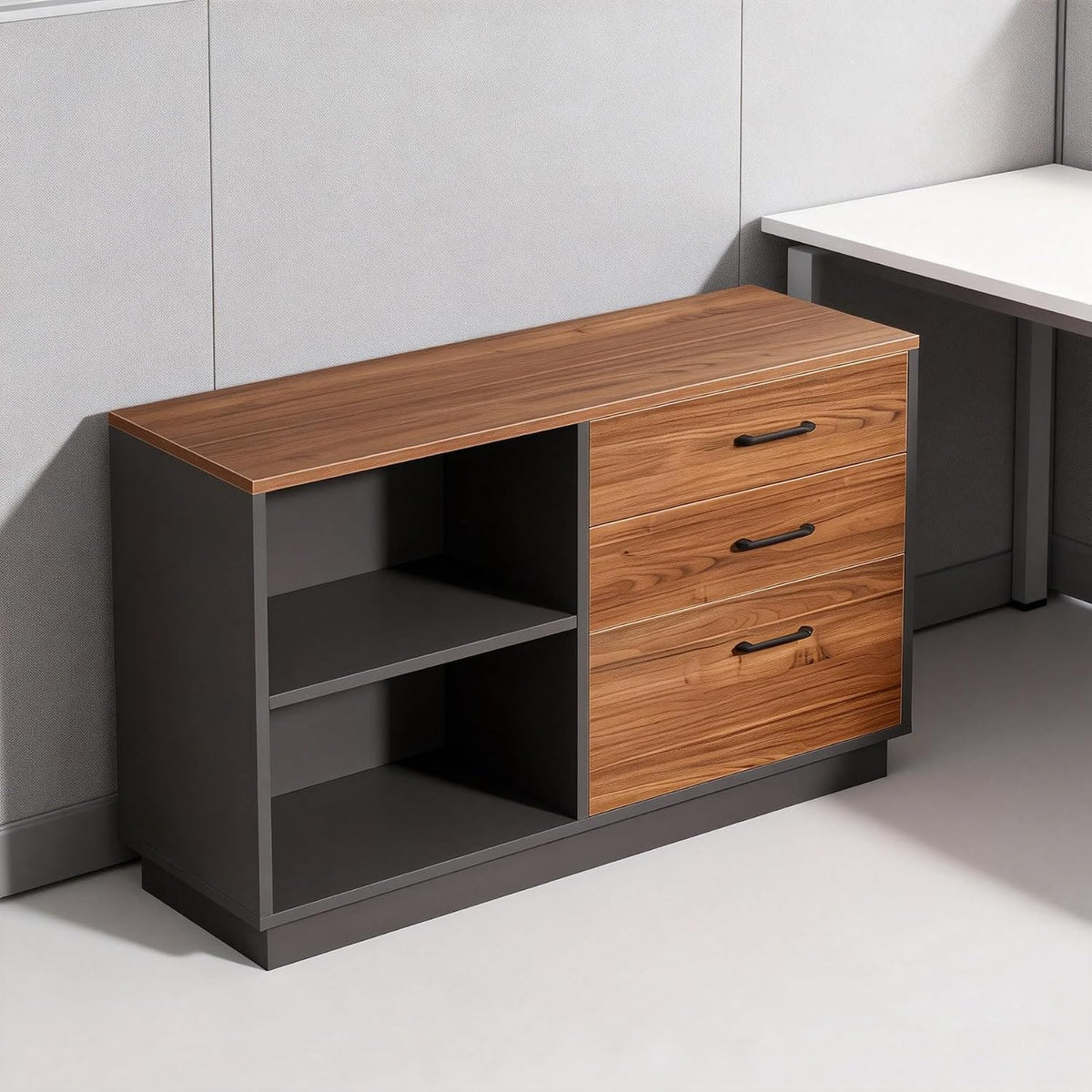 39‑Inch Brown‑Black Lateral Cabinet with Drawers & Shelves