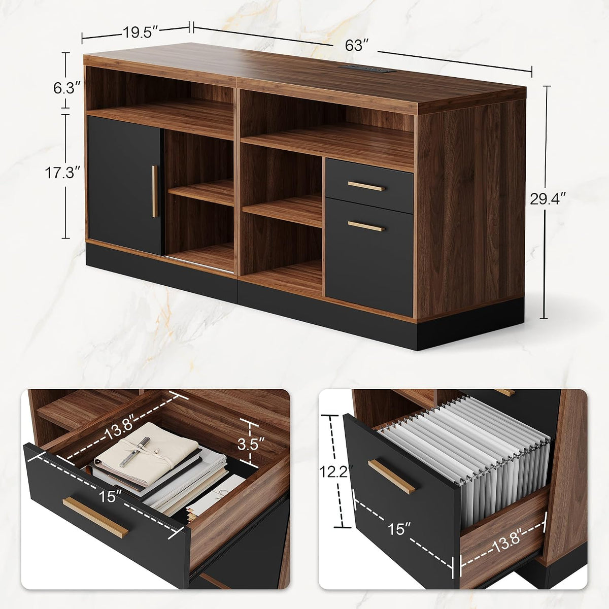63‑Inch Lockable Lateral File Cabinet with 2 Drawers