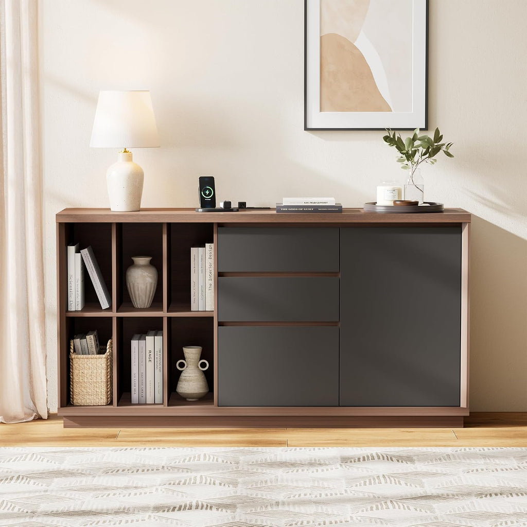60‑Inch File Cabinet with Drawers, Door & Charging Station