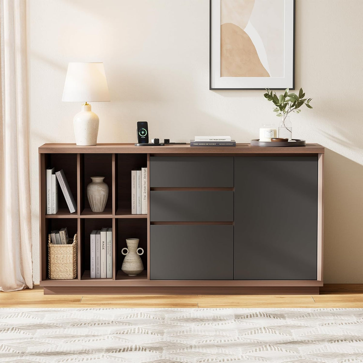 60‑Inch File Cabinet with Drawers, Door & Charging Station