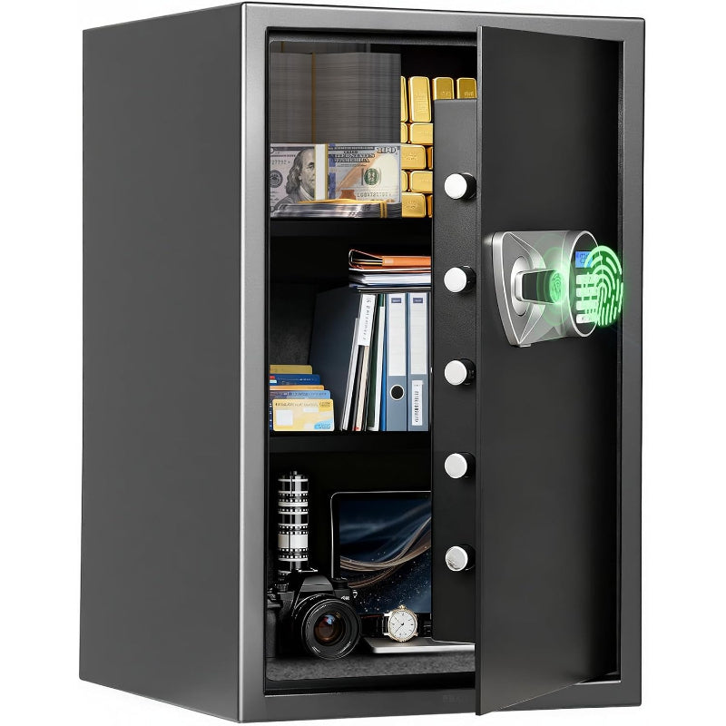 Black Large Biometric Home Safe with LED & Shelves