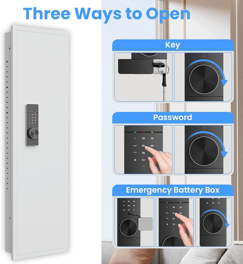 53.15" Hidden Wall Gun Safe with Backlit Keypad & Shelves