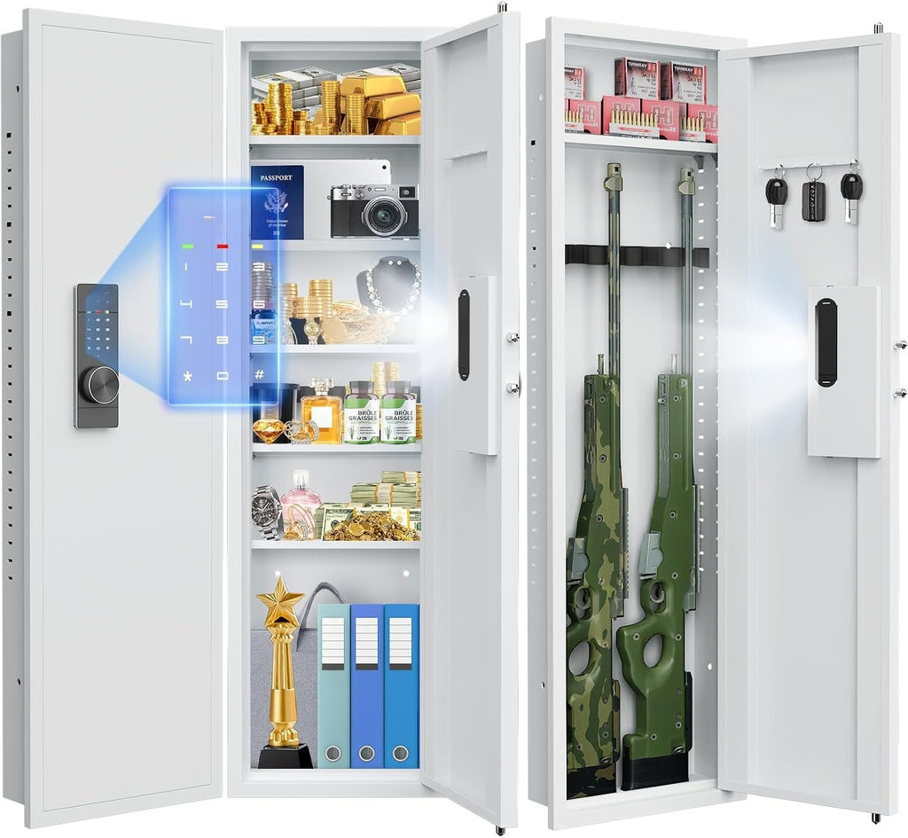 53.15" Hidden Wall Gun Safe with Backlit Keypad & Shelves